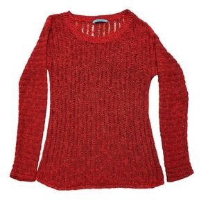 Alice + Olivia Red Knit Sweater Boat Neck Sheer